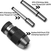 1/2-Inch Keyless Drill Chuck with one JT33-MT2 Taper Arbor Inner Thread 3/8"X16TPI and one JT33-MT1 Taper Arbor with 1/4"x20TPI for Drill Press, Wood lathe or Mill.